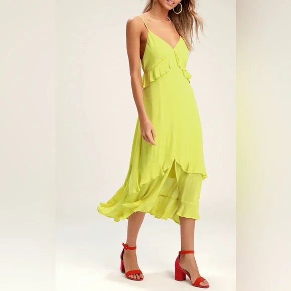 Lulus Island Time Lime Green Ruffled Midi Dress - Picture 3 of 15